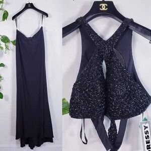 Black Long Gown 14 Large ALYCE Paris Crop Sparkle Beads Prom Wedding 2 PC NEW